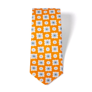 Orange Printed Flower Silk Tie