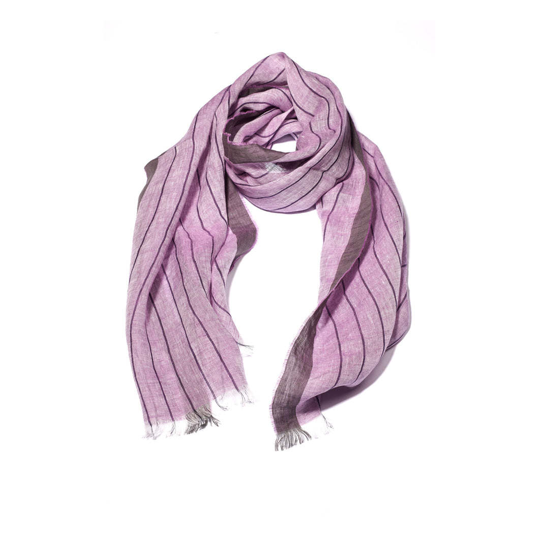 Purple Linen Scarf with Stripes