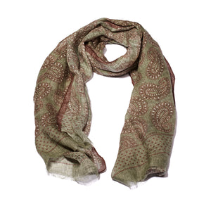 Green Printed Soft Linen Scarf
