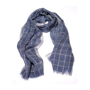 Blue Check Printed Linen Scarf